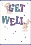 This cheerful get well card glows with North Harrow's community warmth-a pair of endearing characters, a plush teddy bear and a lively puppy, animatedly present and centred in the uplifting design. Both animals seem almost real enough to embrace, joyfully holding the vibrant letters of 'Get Well' in bold shades of indigo and teal. The soft cream background conveys serenity, while whimsical stars in blue and purple add a hopeful, magical flair, much like the comforting blooms sent from local florists on Long Elmes. The carefully illustrated fur is so full of texture and softness it almost invites touch, echoing the way a beautifully arranged bouquet can soothe and reassure. This card is more than just a wish-it's a heartfelt message spun from the generosity and kindness found throughout North Harrow, perfect for sending a genuine whisper of comfort to someone as they heal.